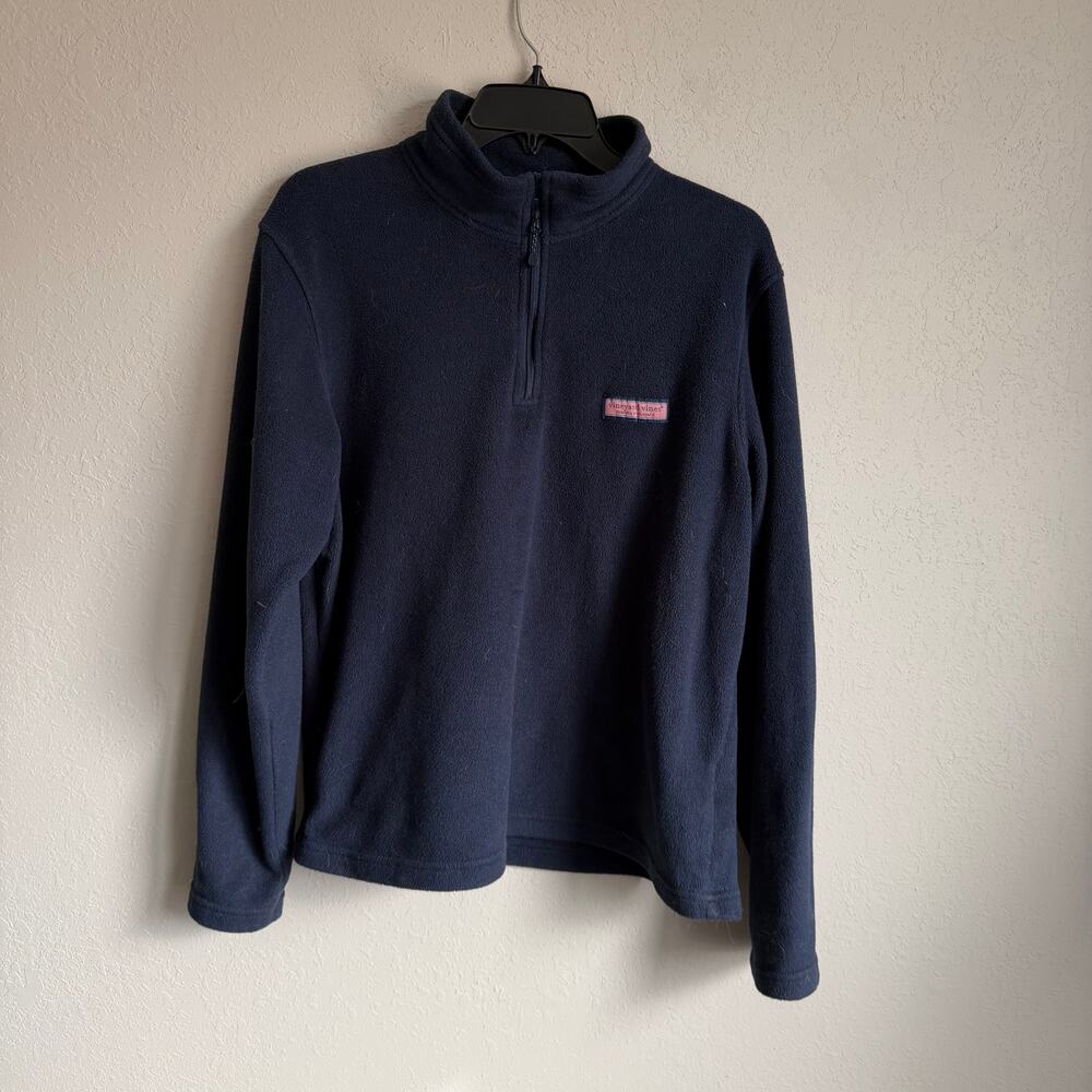 Vineyard Vines Navy Fleece Quater Zip Pullover Sweater Pink Logo Womens S
